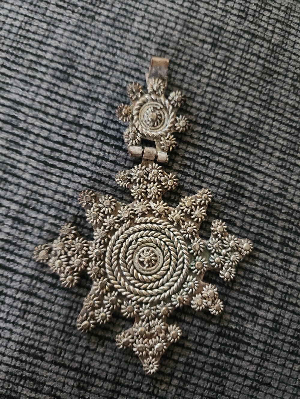 Vintage Silver Ethiopian Handmade Cross Pendant Orthodox Christian Neck Jewelry